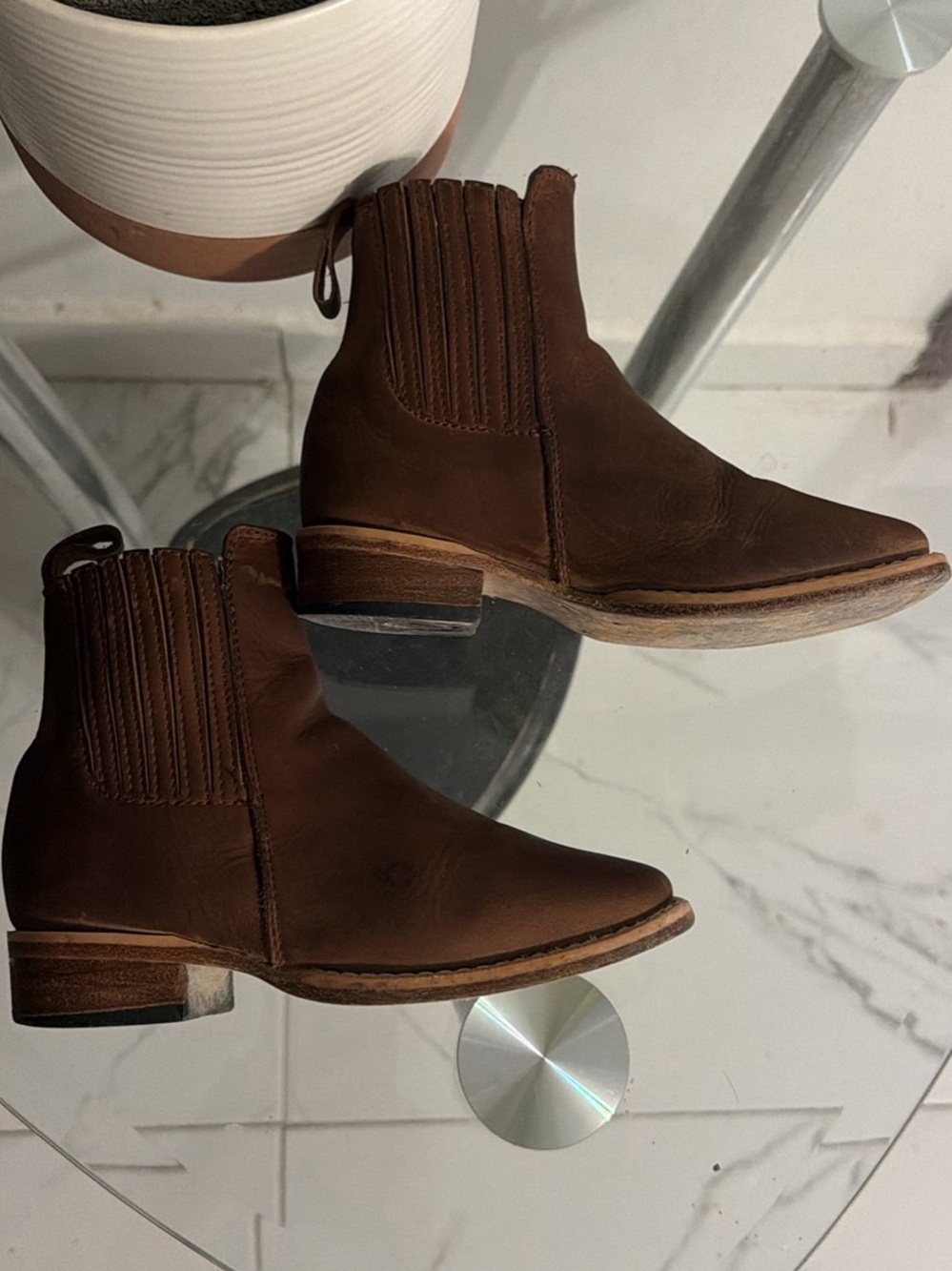 Boys Brown Leather  westerns Booties with Elastic Side Panels
